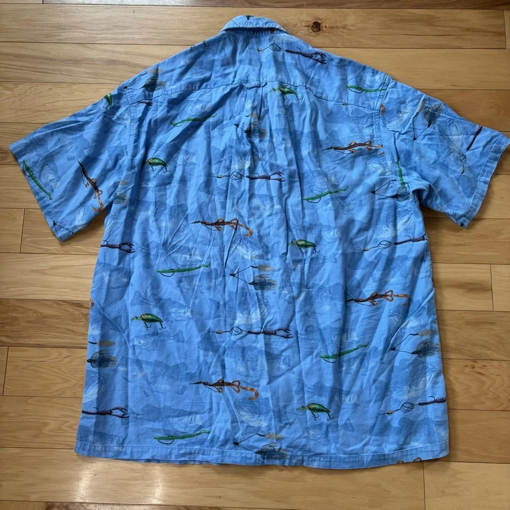 Columbia Fishing Lures Button Down Shirt Mens Sz XL Blue Short Sleeve
